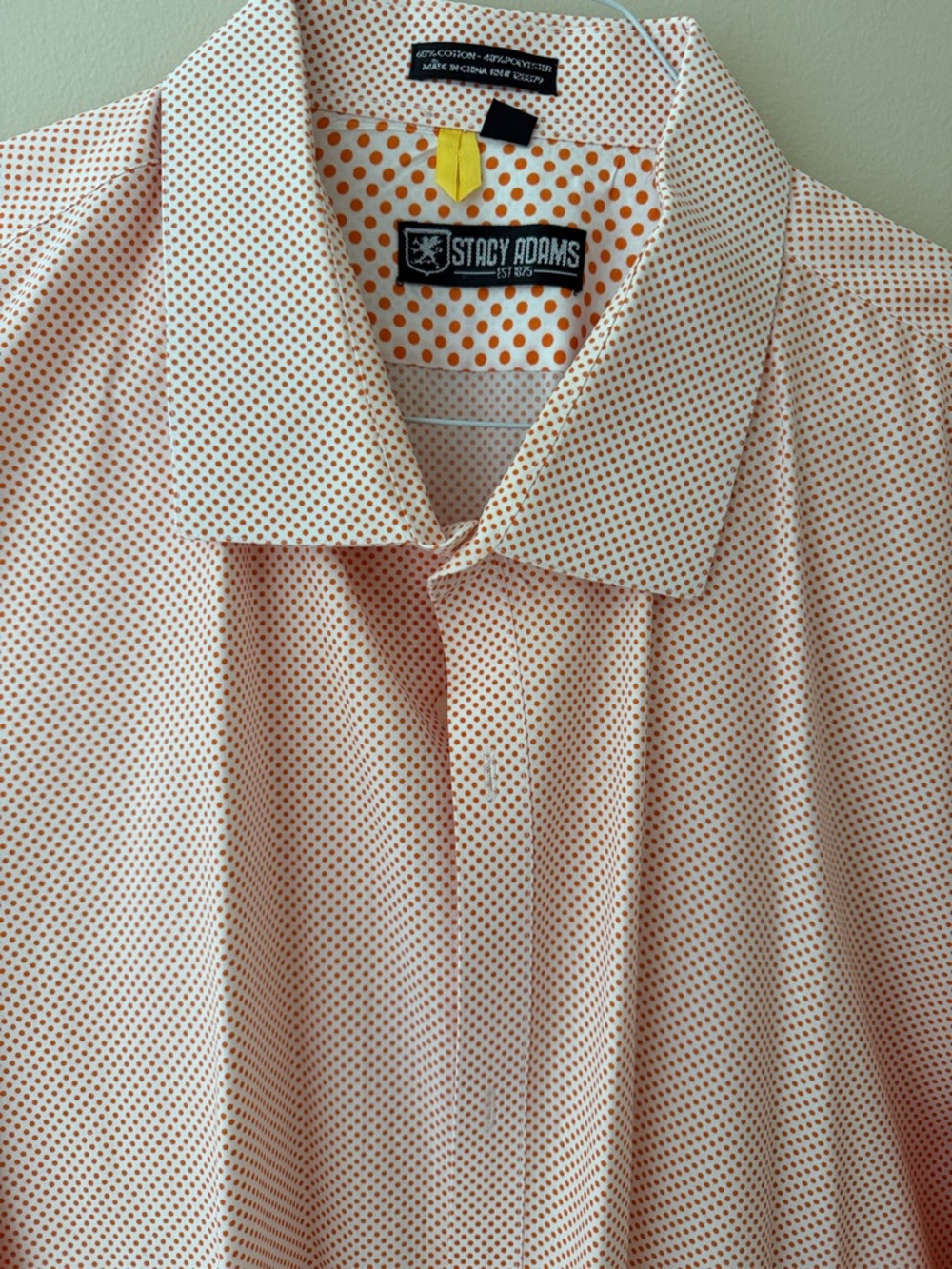 Stacy Adams Pink Dress Shirt with Orange Microdot Pattern 22 36/37